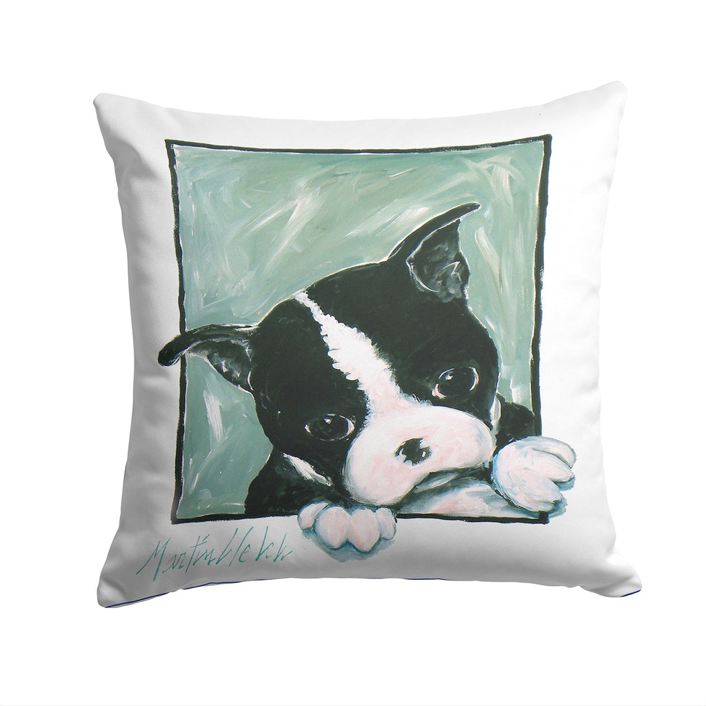 Boston Terrier Don't Leave Me Decorative Throw Pillow 14x14 Indoor Outdoor Accent Cushion, Fabric Cover with Insert for Sofa, Bed, Porch & Living Room