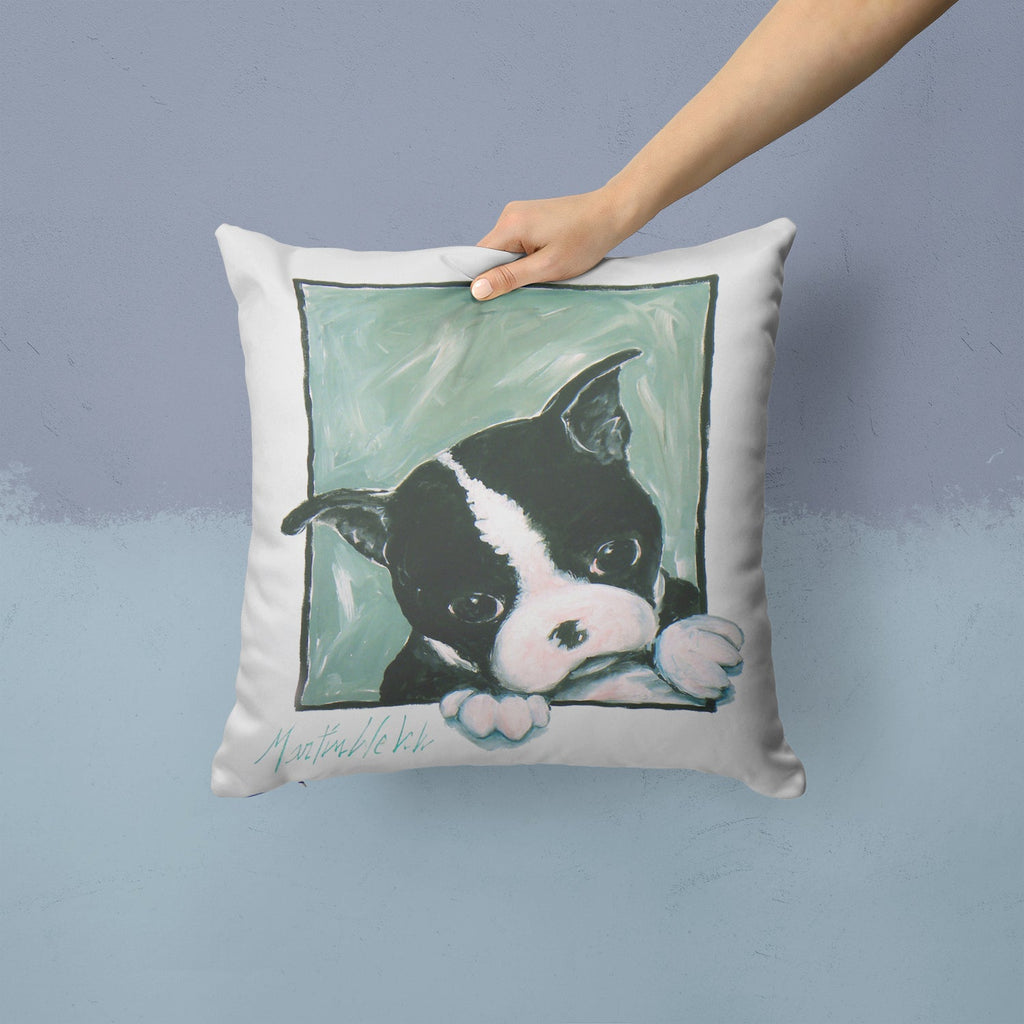 Boston Terrier Don't Leave Me Decorative Throw Pillow 14x14 Indoor Outdoor Accent Cushion, Fabric Cover with Insert for Sofa, Bed, Porch & Living Room