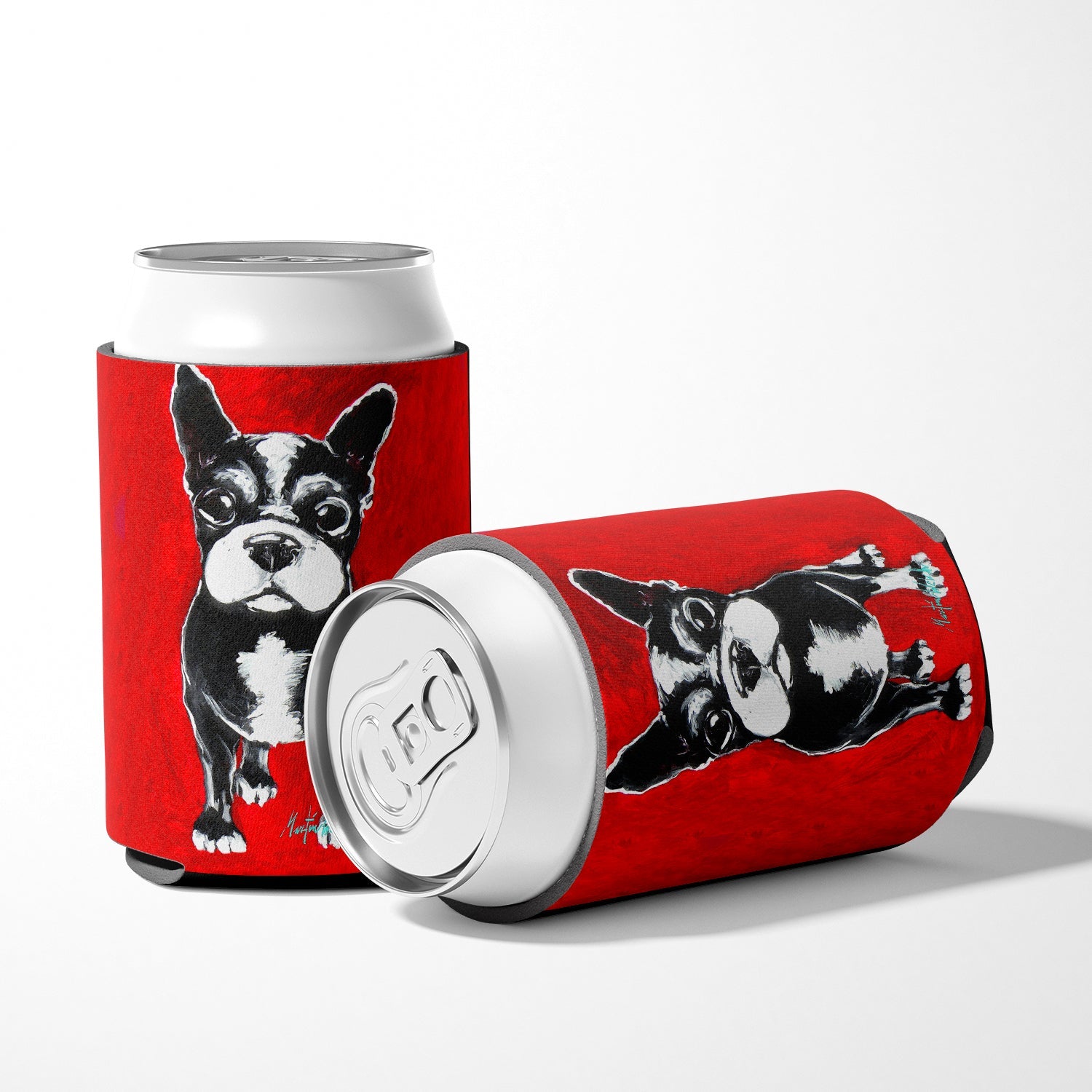 Boston Terrier Runt Can or Bottle Hugger Cooler Sleeve for Standard 12 oz Cans, Insulated Foam Beer & Soda Can Hugger Reusable