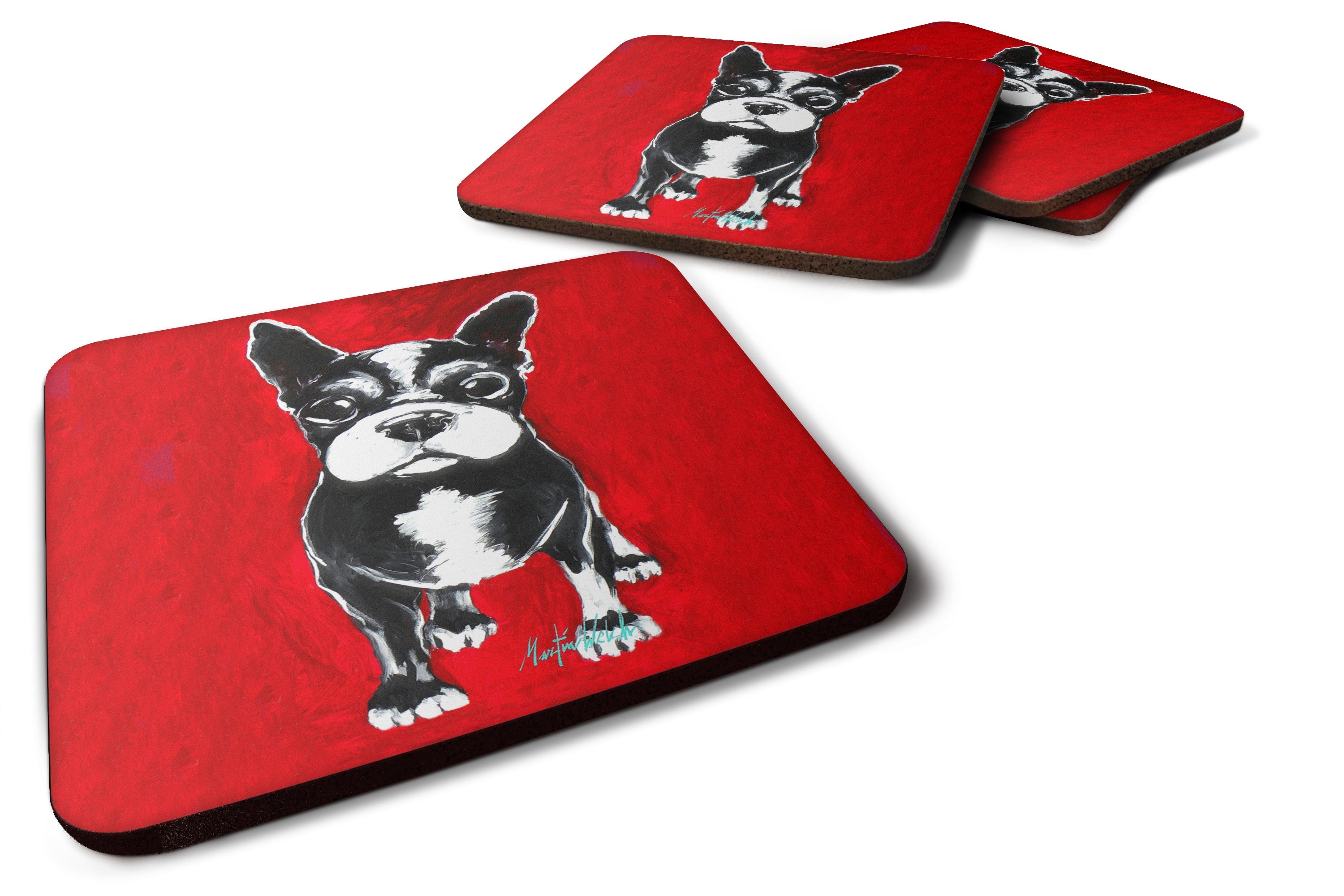 Boston Terrier Runt Foam Coasters Set of 4 Cup Coasters for Indoor Outdoor, Tabletop Protection, Anti Slip, Mouse pad Material