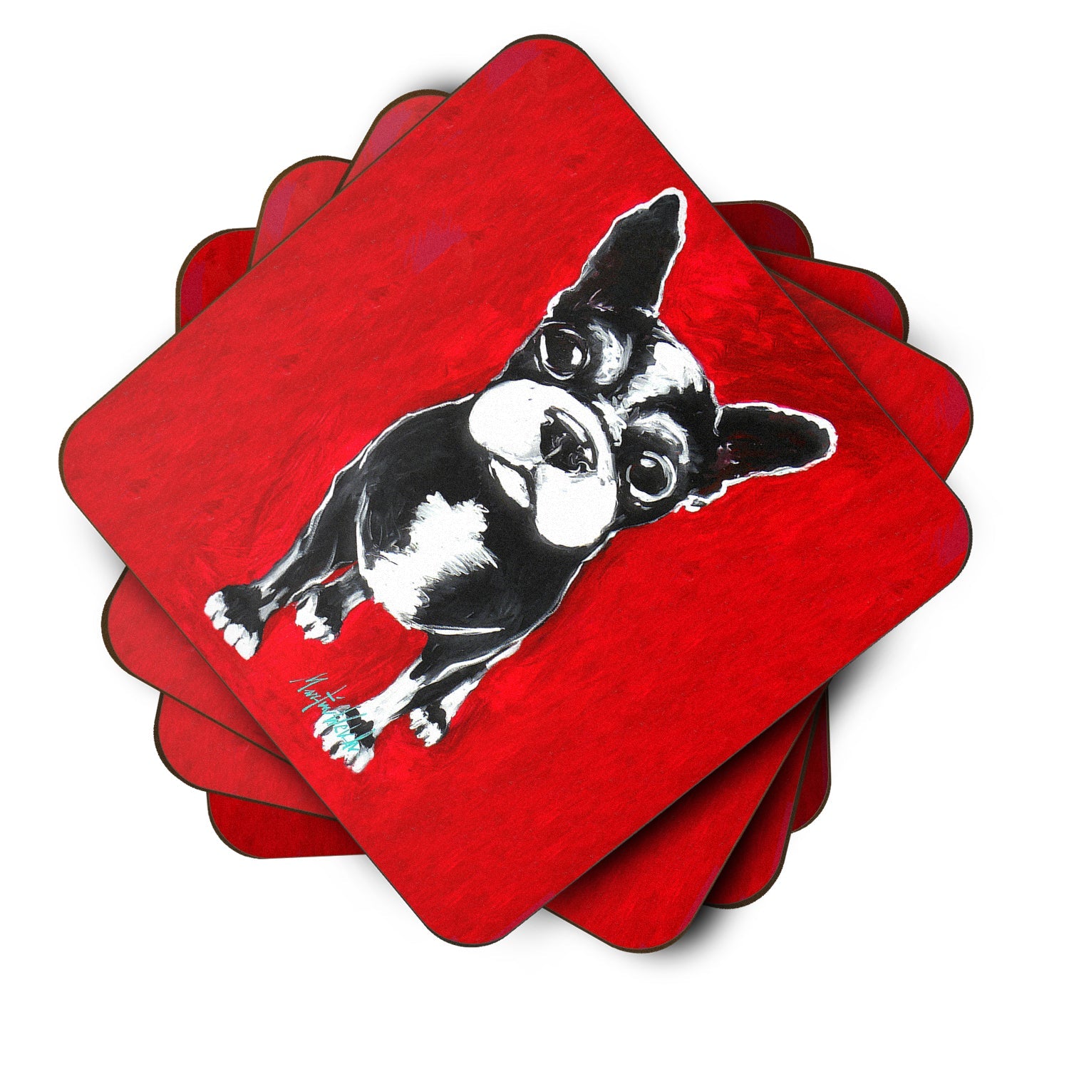 Boston Terrier Runt Foam Coasters Set of 4 Cup Coasters for Indoor Outdoor, Tabletop Protection, Anti Slip, Mouse pad Material