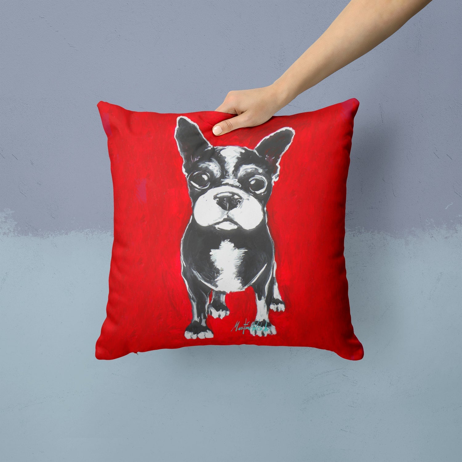 Boston Terrier Runt Decorative Throw Pillow 14x14 Indoor Outdoor Accent Cushion, Fabric Cover with Insert for Sofa, Bed, Porch & Living Room