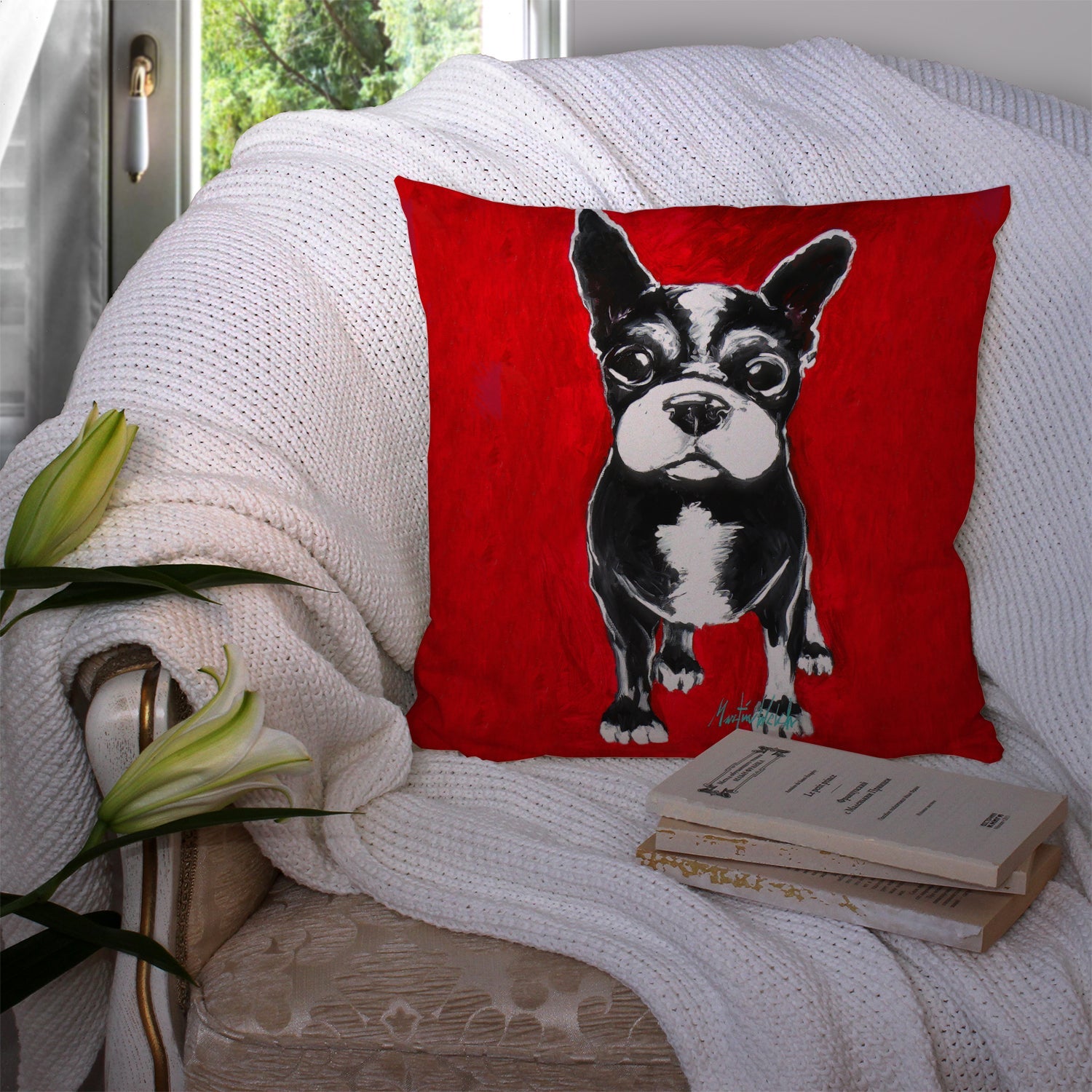 Boston Terrier Runt Decorative Throw Pillow 14x14 Indoor Outdoor Accent Cushion, Fabric Cover with Insert for Sofa, Bed, Porch & Living Room