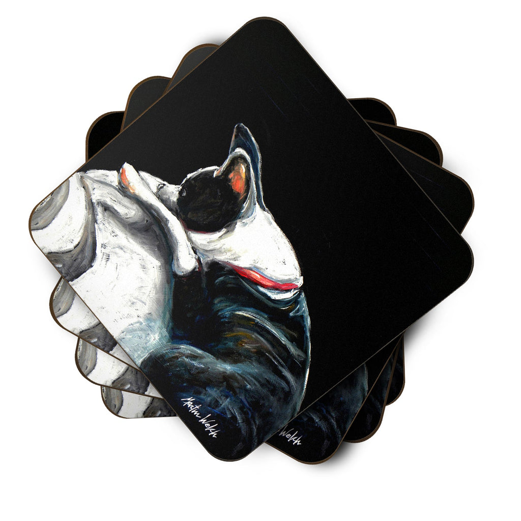 Boston Terrier Spot in the Sun Foam Coasters Set of 4 Cup Coasters for Indoor Outdoor, Tabletop Protection, Anti Slip, Mouse pad Material