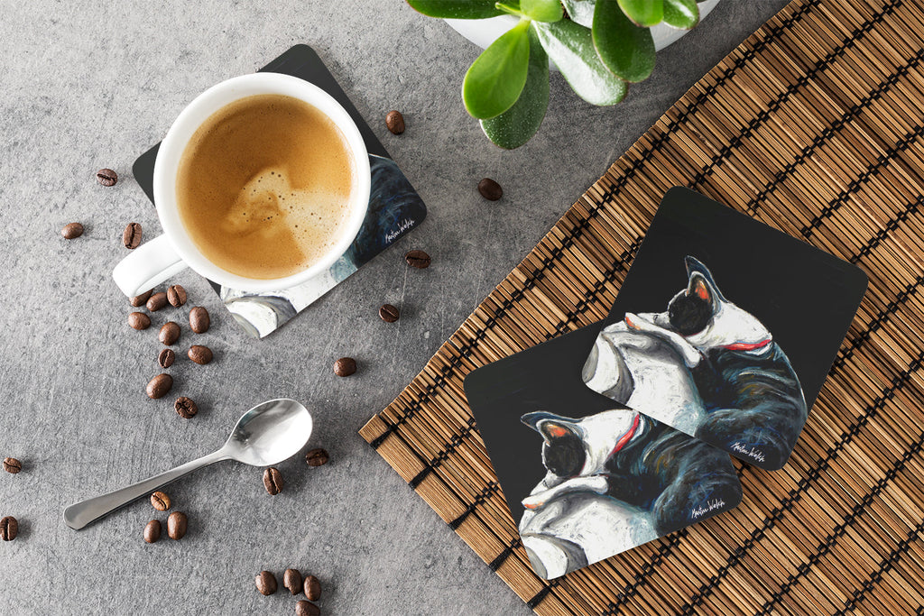 Boston Terrier Spot in the Sun Foam Coasters Set of 4 Cup Coasters for Indoor Outdoor, Tabletop Protection, Anti Slip, Mouse pad Material