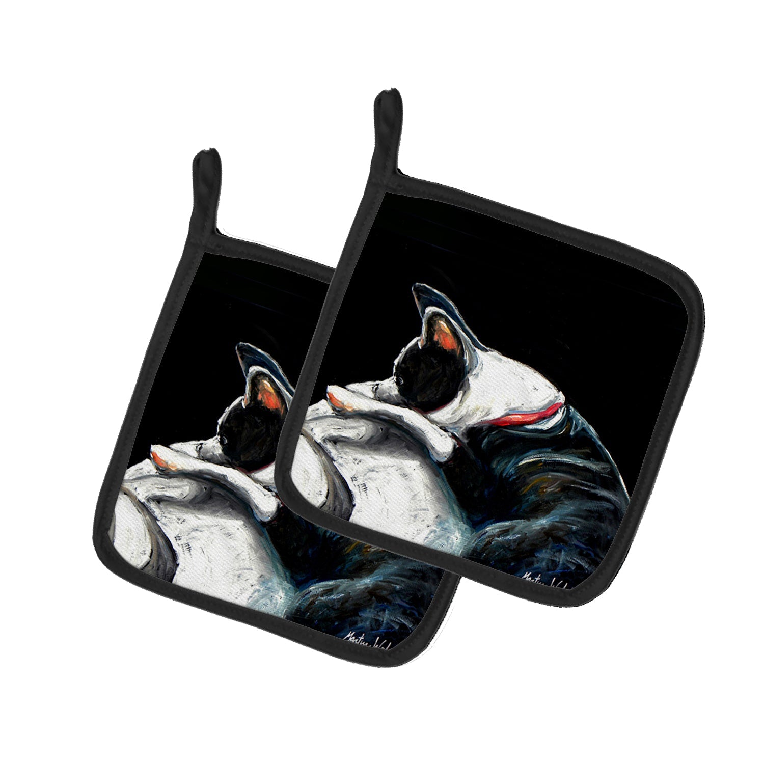 Boston Terrier Spot in the Sun Pot Holder Set of 2 Heat Resistant Quilted Hot Pads 7.5 x 7.5 Inch, Insulated Kitchen Trivets for Cooking & Baking