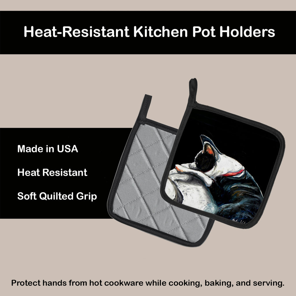 Boston Terrier Spot in the Sun Pot Holder Set of 2 Heat Resistant Quilted Hot Pads 7.5 x 7.5 Inch, Insulated Kitchen Trivets for Cooking & Baking