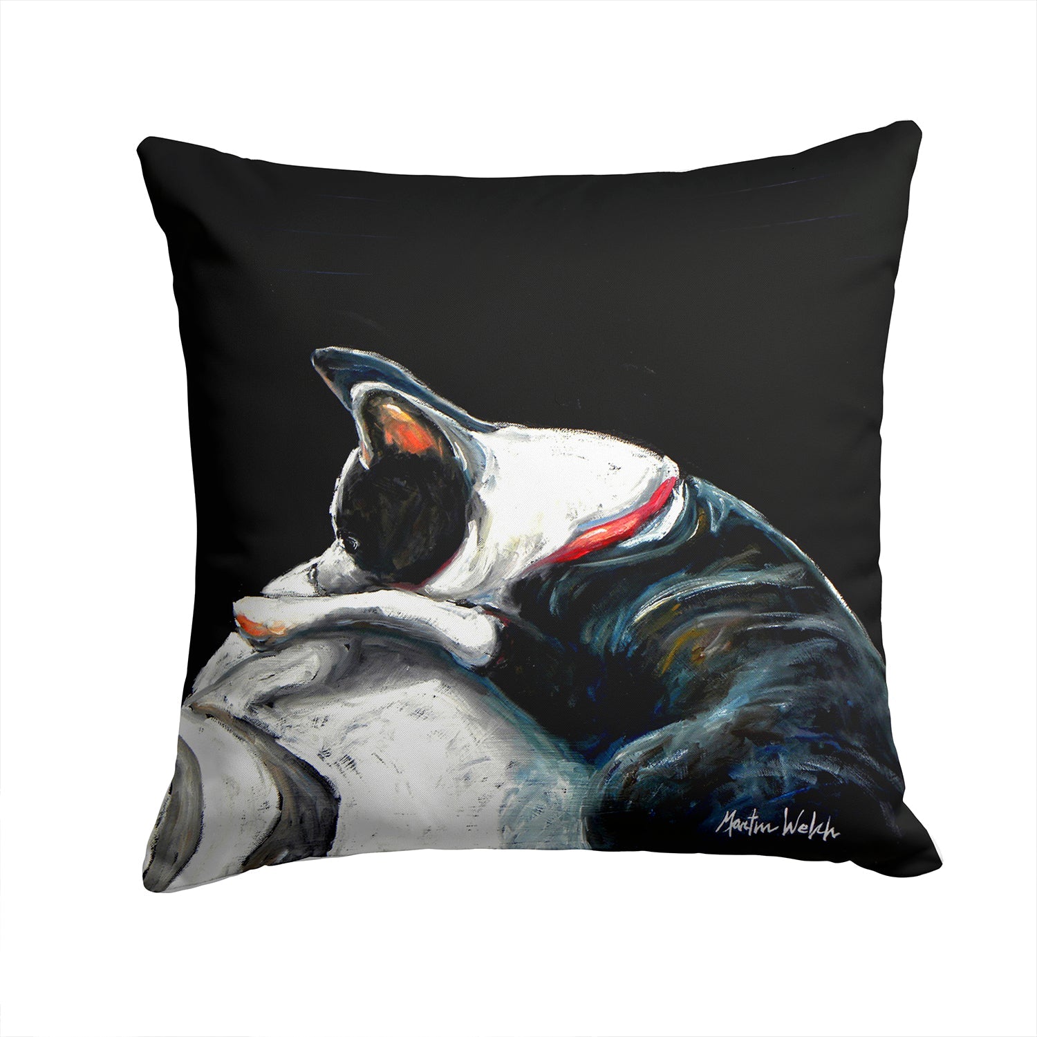 Boston Terrier Spot in the Sun Decorative Throw Pillow 14x14 Indoor Outdoor Accent Cushion, Fabric Cover with Insert for Sofa, Bed, Porch & Living Room