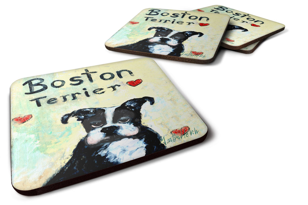 Boston Terrier Where's my Bibb Foam Coasters Set of 4 Cup Coasters for Indoor Outdoor, Tabletop Protection, Anti Slip, Mouse pad Material