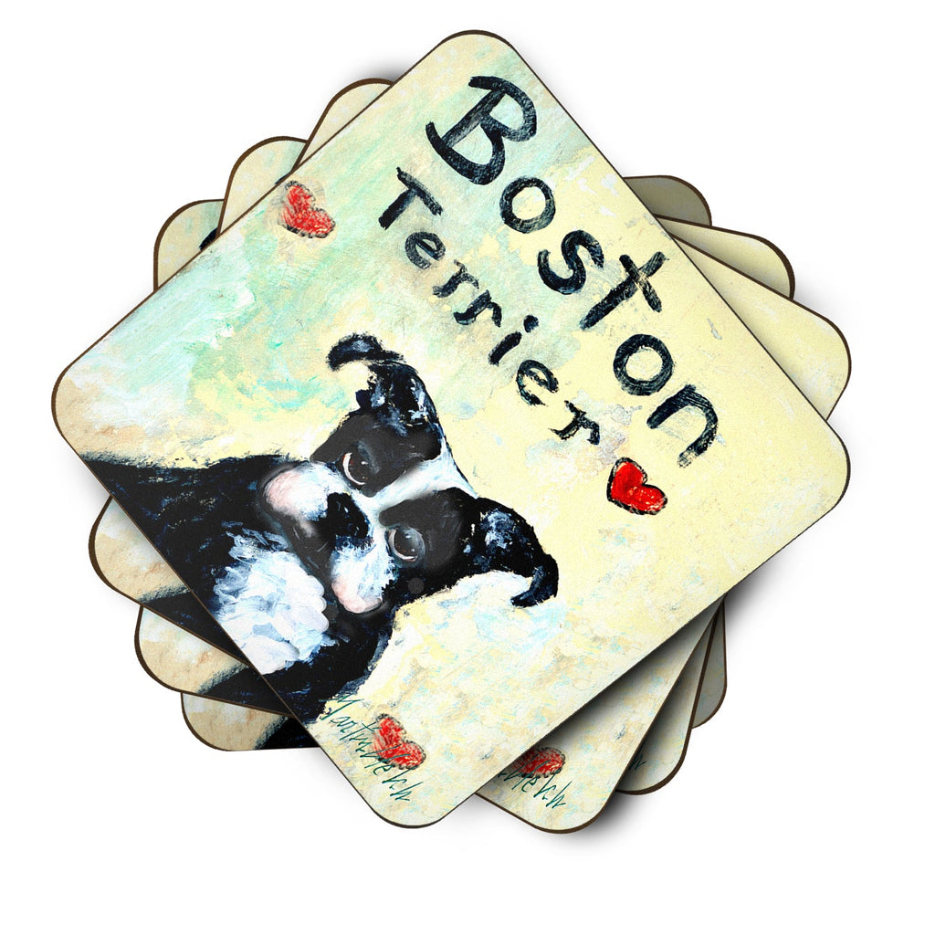 Boston Terrier Where's my Bibb Foam Coasters Set of 4 Cup Coasters for Indoor Outdoor, Tabletop Protection, Anti Slip, Mouse pad Material
