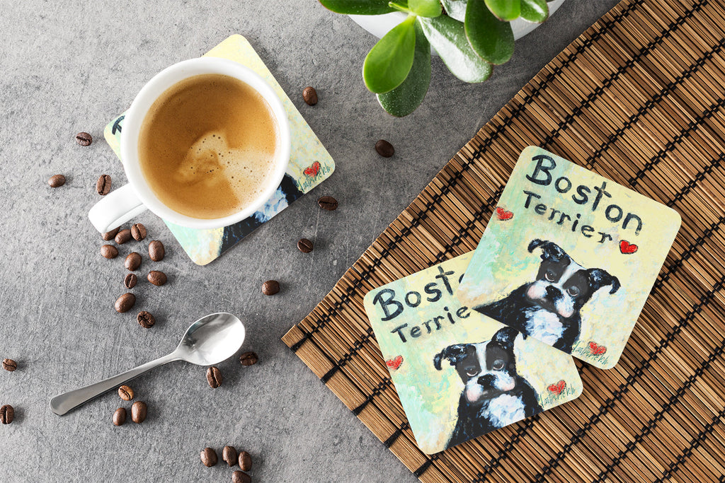 Boston Terrier Where's my Bibb Foam Coasters Set of 4 Cup Coasters for Indoor Outdoor, Tabletop Protection, Anti Slip, Mouse pad Material