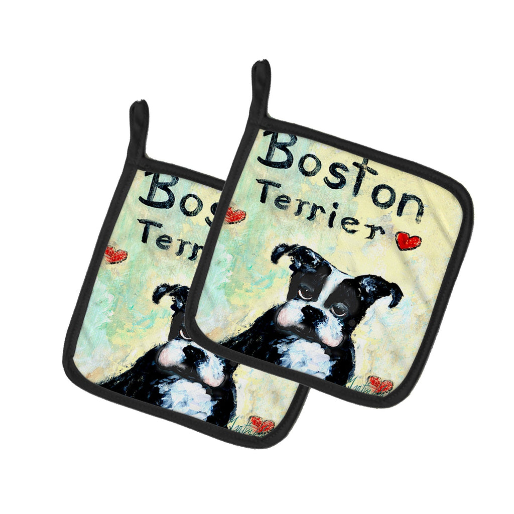 Boston Terrier Where's my Bibb Pot Holder Set of 2 Heat Resistant Quilted Hot Pads 7.5 x 7.5 Inch, Insulated Kitchen Trivets for Cooking & Baking