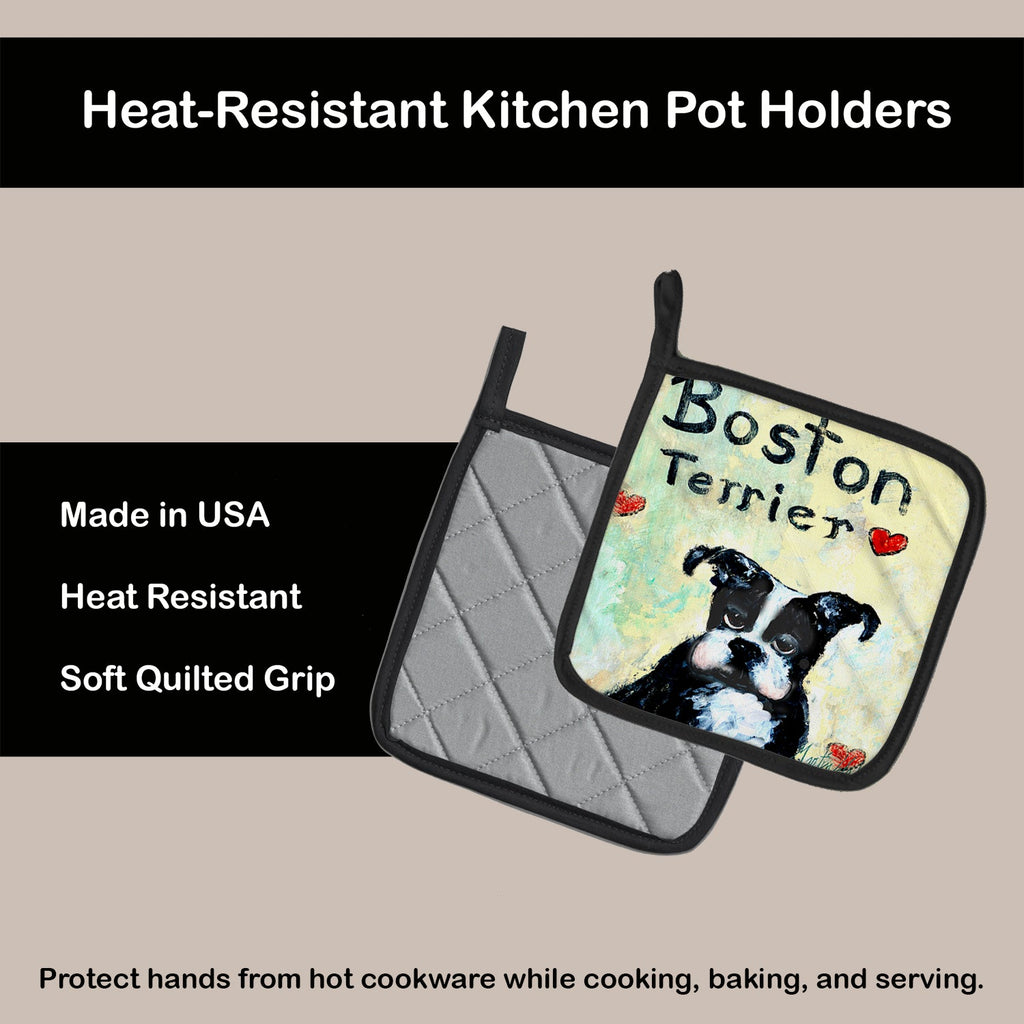 Boston Terrier Where's my Bibb Pot Holder Set of 2 Heat Resistant Quilted Hot Pads 7.5 x 7.5 Inch, Insulated Kitchen Trivets for Cooking & Baking