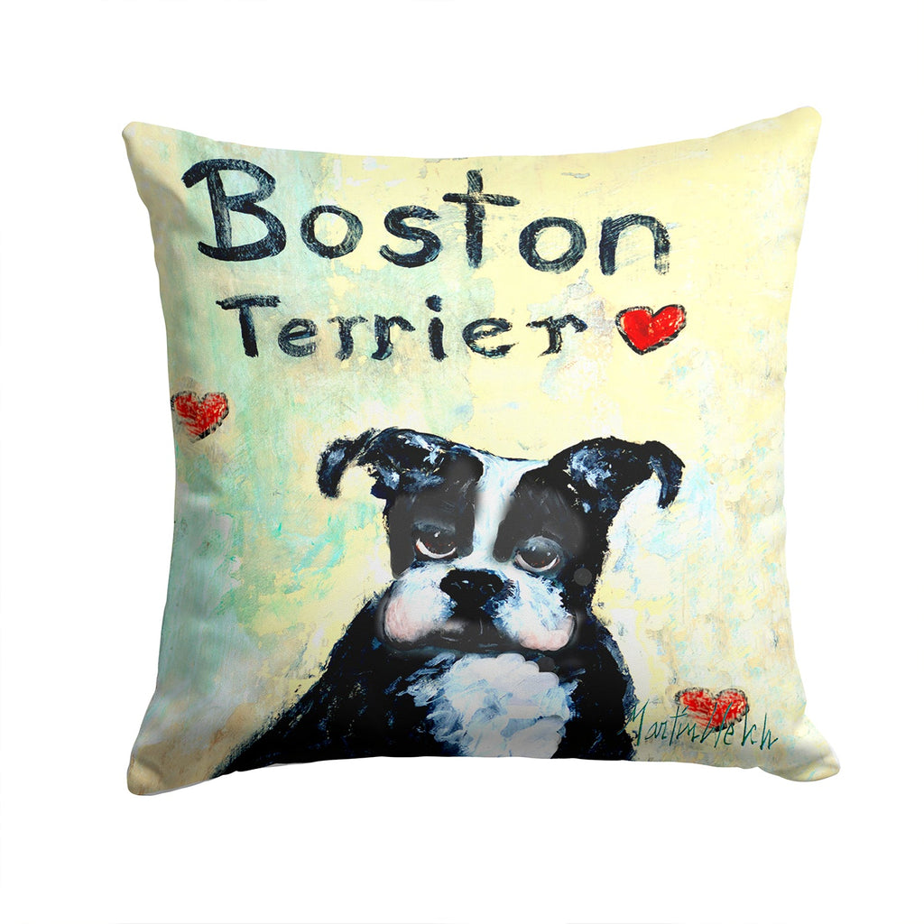Boston Terrier Where's my Bibb Decorative Throw Pillow 14x14 Indoor Outdoor Accent Cushion, Fabric Cover with Insert for Sofa, Bed, Porch & Living Room