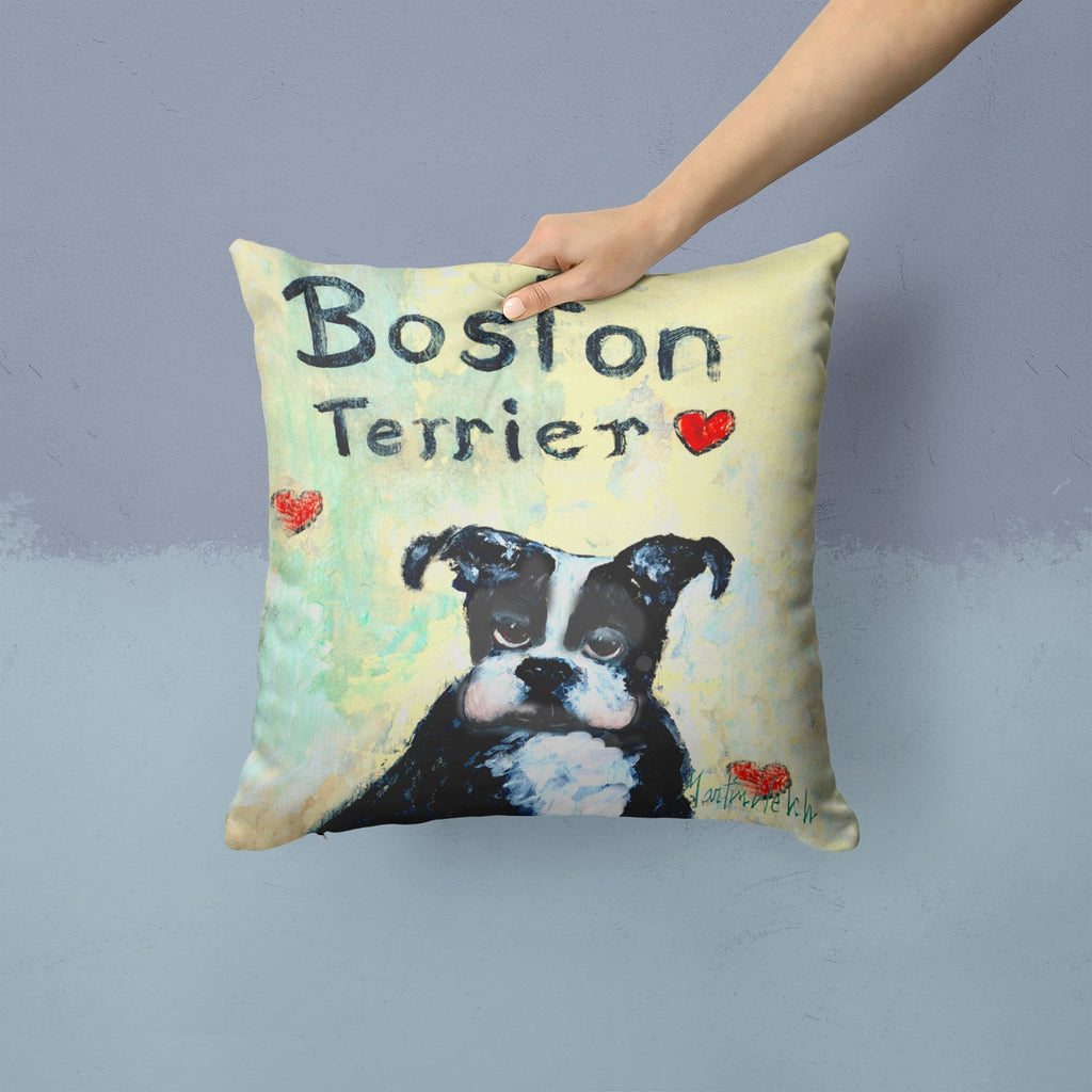 Boston Terrier Where's my Bibb Decorative Throw Pillow 14x14 Indoor Outdoor Accent Cushion, Fabric Cover with Insert for Sofa, Bed, Porch & Living Room