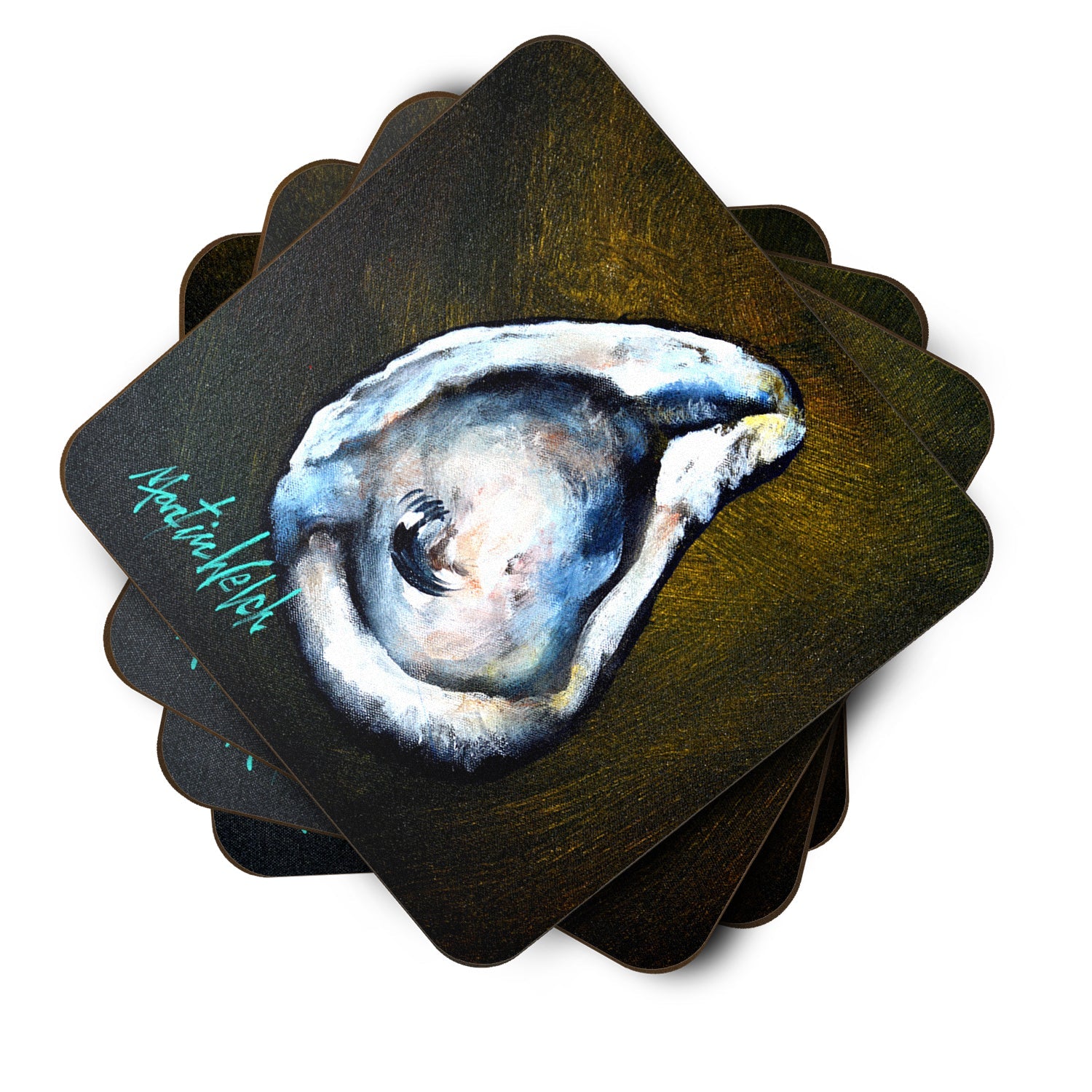 Brown Eye Oyster Foam Coasters Set of 4 Cup Coasters for Indoor Outdoor, Tabletop Protection, Anti Slip, Mouse pad Material