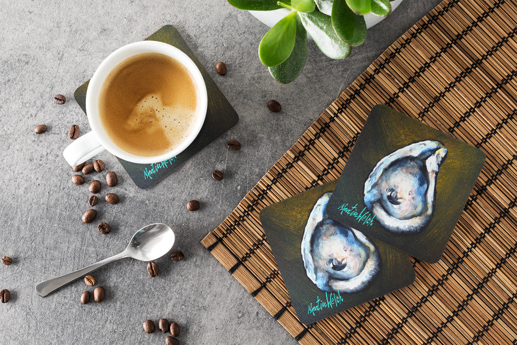 Brown Eye Oyster Foam Coasters Set of 4 Cup Coasters for Indoor Outdoor, Tabletop Protection, Anti Slip, Mouse pad Material