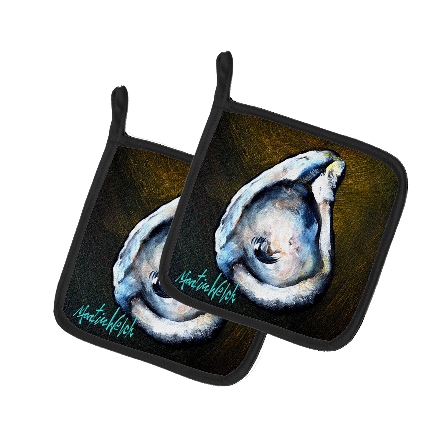 Brown Eye Oyster Pot Holder Set of 2 Heat Resistant Quilted Hot Pads 7.5 x 7.5 Inch, Insulated Kitchen Trivets for Cooking & Baking