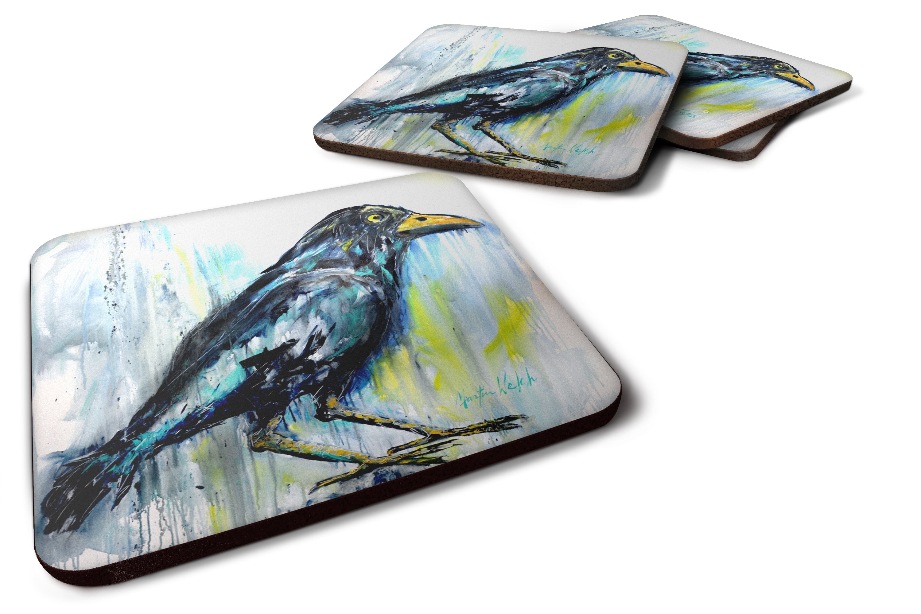 Burnt Corn Raven Foam Coasters Set of 4 Cup Coasters for Indoor Outdoor, Tabletop Protection, Anti Slip, Mouse pad Material