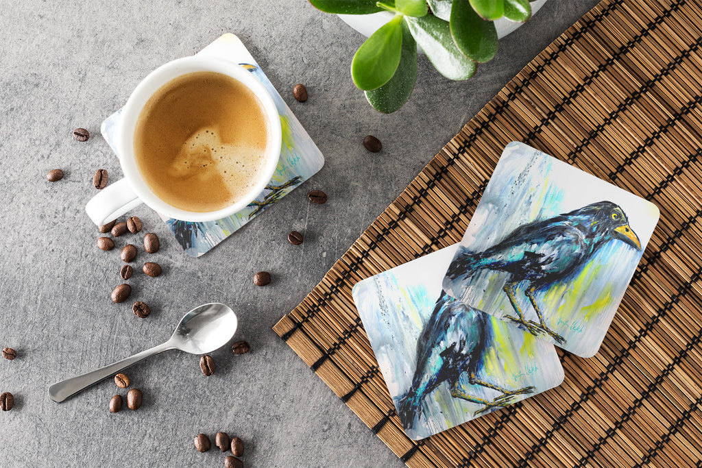 Burnt Corn Raven Foam Coasters Set of 4 Cup Coasters for Indoor Outdoor, Tabletop Protection, Anti Slip, Mouse pad Material