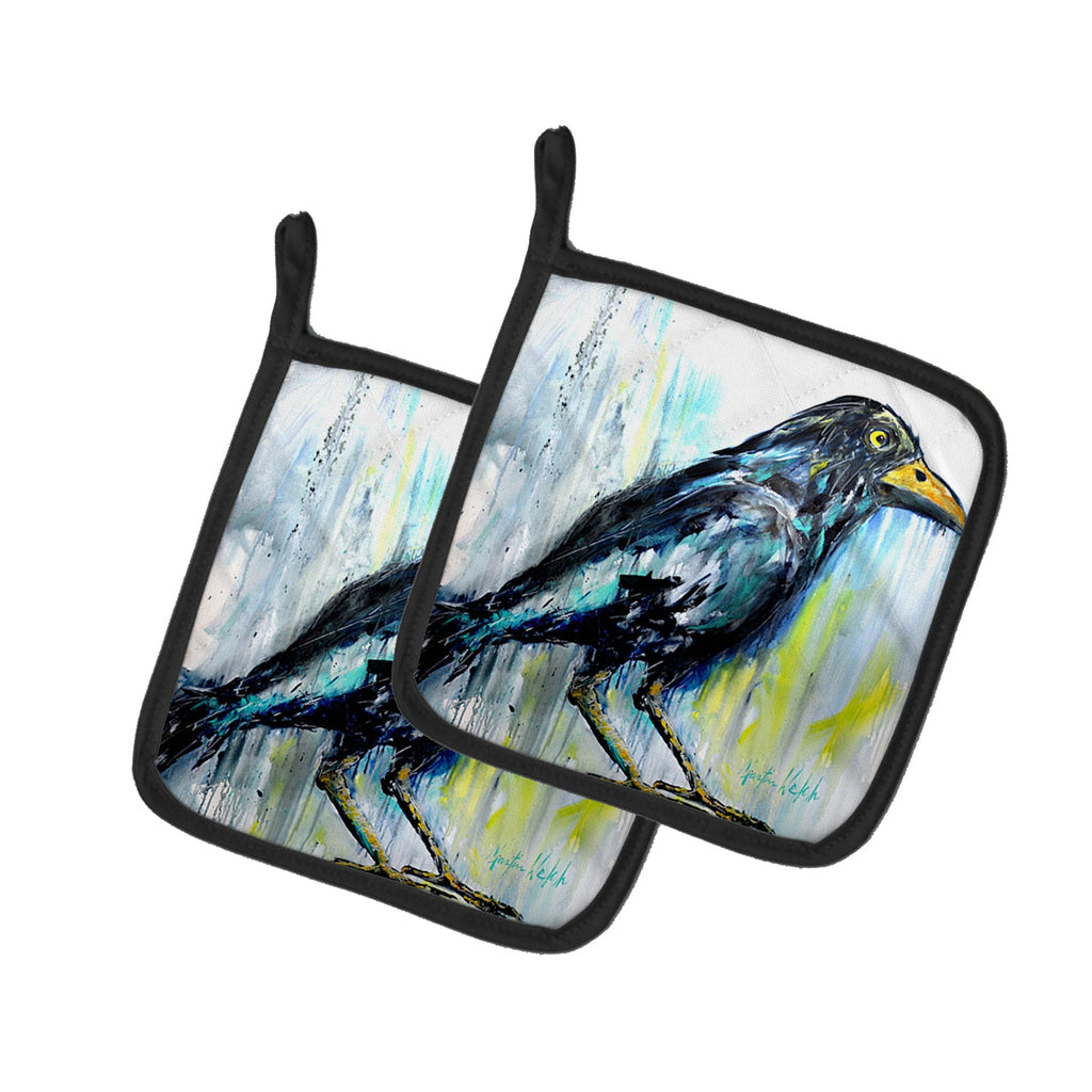 Burnt Corn Raven Pot Holder Set of 2 Heat Resistant Quilted Hot Pads 7.5 x 7.5 Inch, Insulated Kitchen Trivets for Cooking & Baking