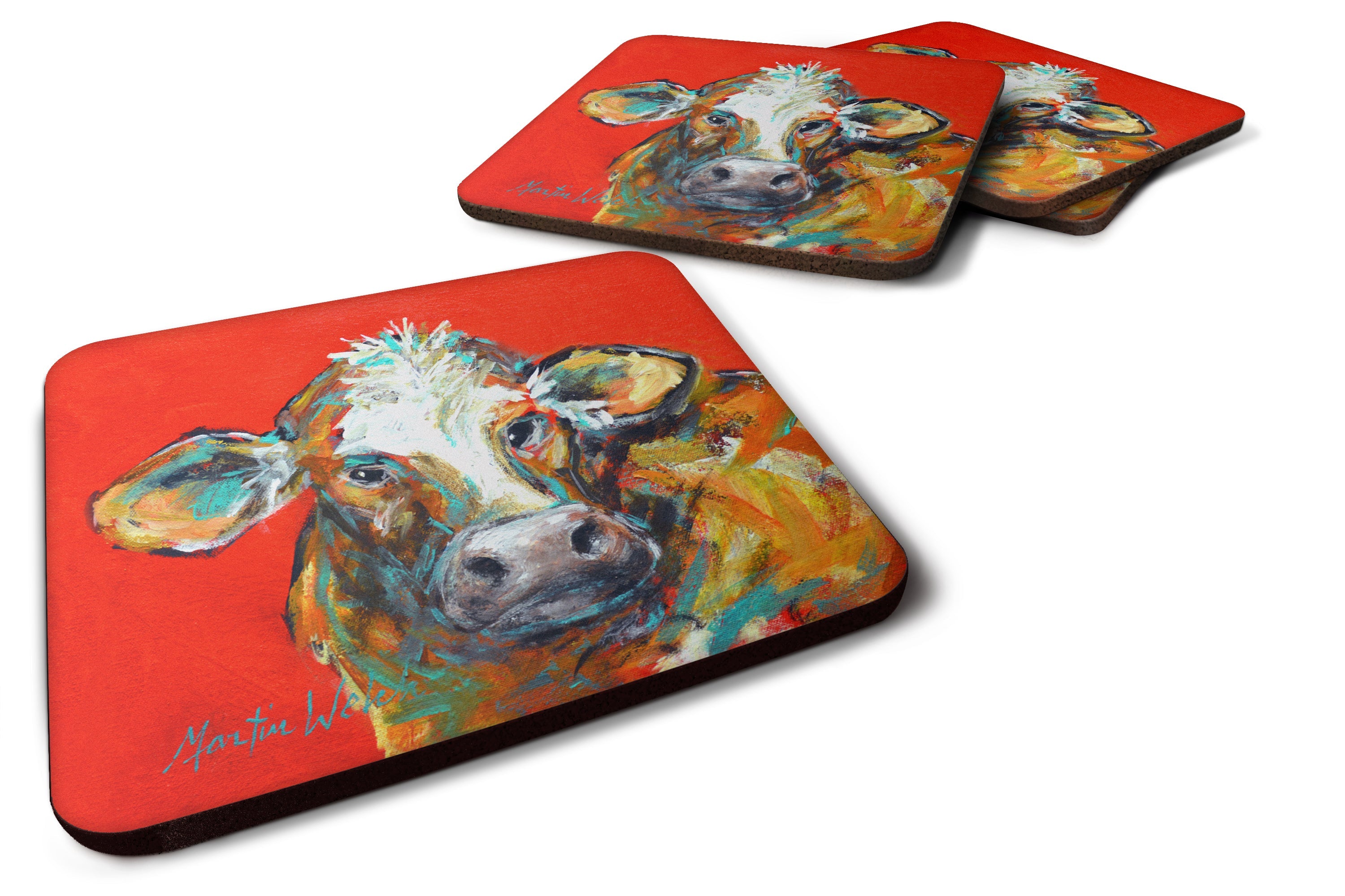 Cow Caught Red Handed Too Foam Coasters Set of 4 Cup Coasters for Indoor Outdoor, Tabletop Protection, Anti Slip, Mouse pad Material