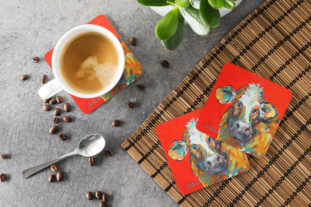 Cow Caught Red Handed Too Foam Coasters Set of 4 Cup Coasters for Indoor Outdoor, Tabletop Protection, Anti Slip, Mouse pad Material