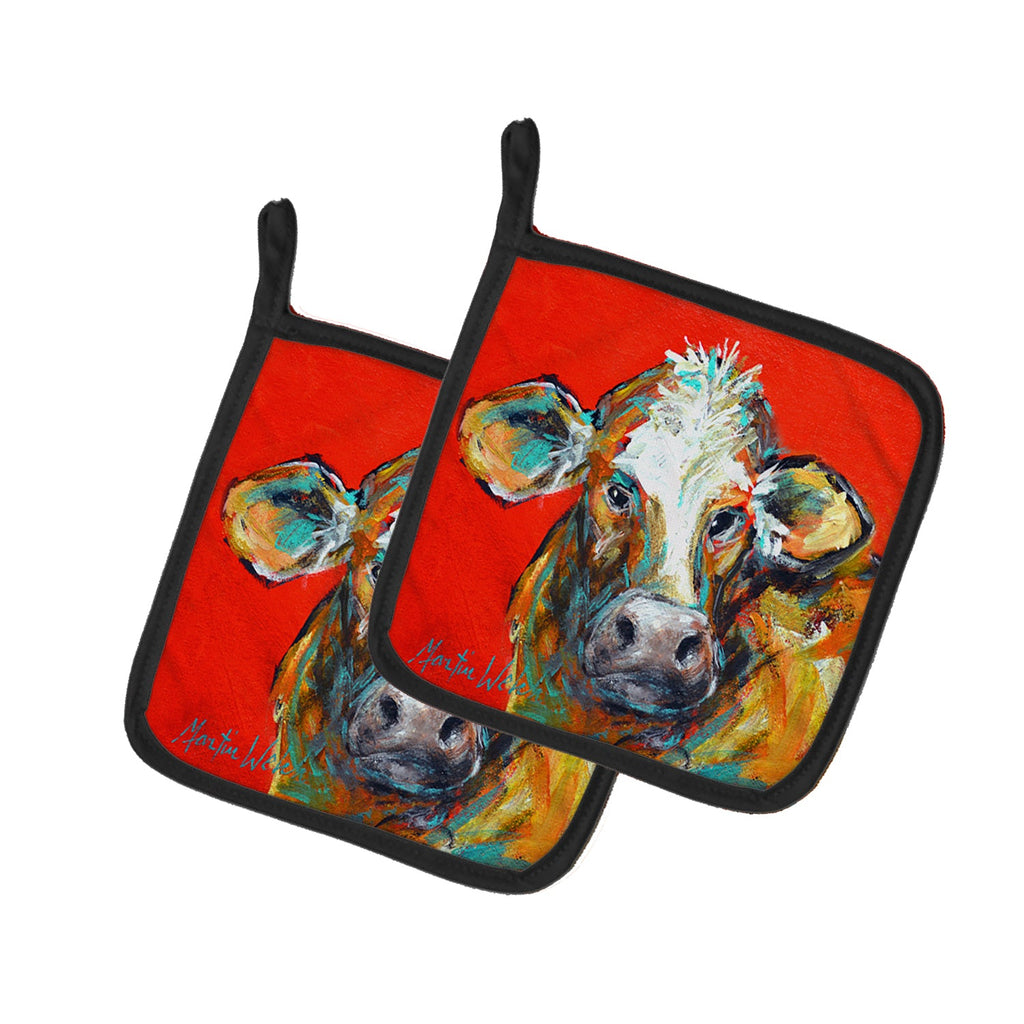 Cow Caught Red Handed Too Pot Holder Set of 2 Heat Resistant Quilted Hot Pads 7.5 x 7.5 Inch, Insulated Kitchen Trivets for Cooking & Baking