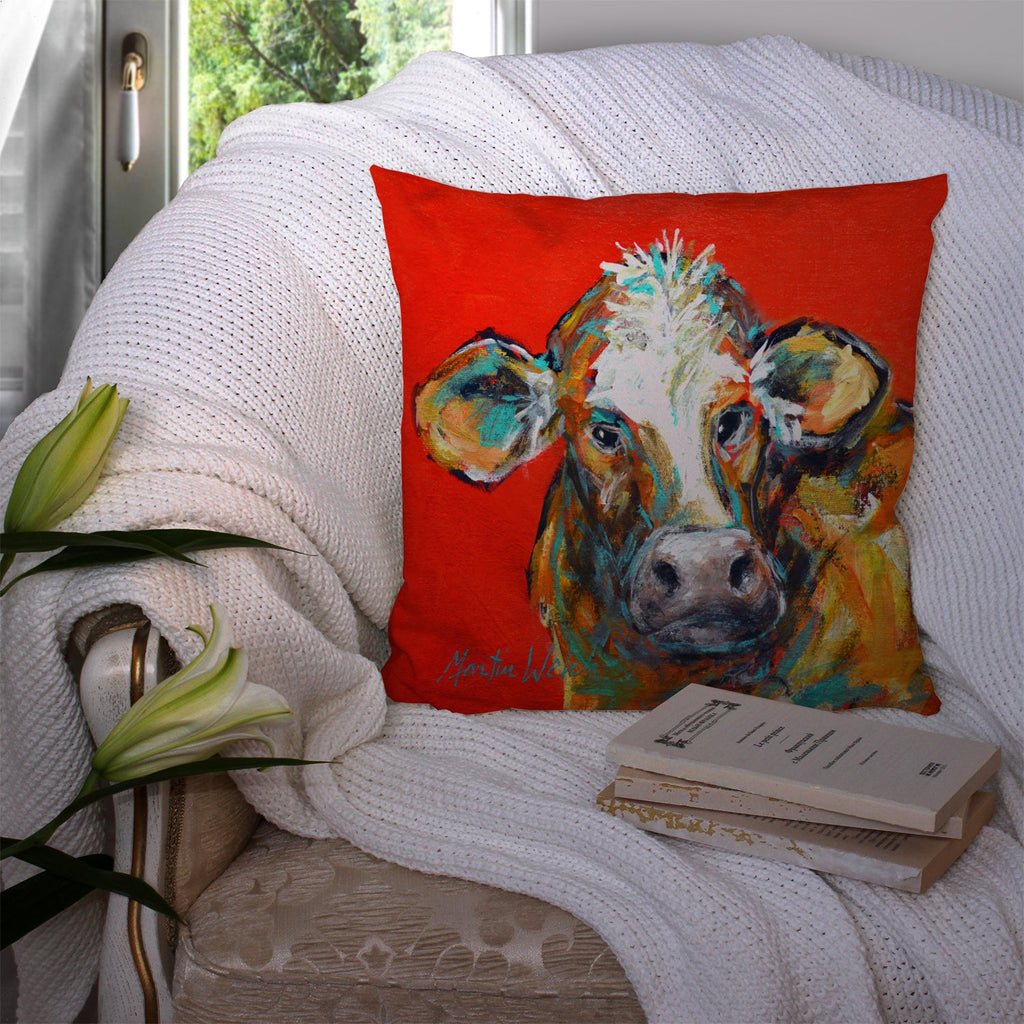 Cow Caught Red Handed Too Decorative Throw Pillow 14x14 Indoor Outdoor Accent Cushion, Fabric Cover with Insert for Sofa, Bed, Porch & Living Room