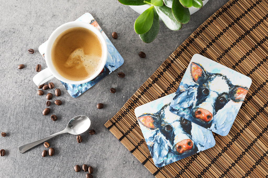 Cow Lick Foam Coasters Set of 4 Cup Coasters for Indoor Outdoor, Tabletop Protection, Anti Slip, Mouse pad Material
