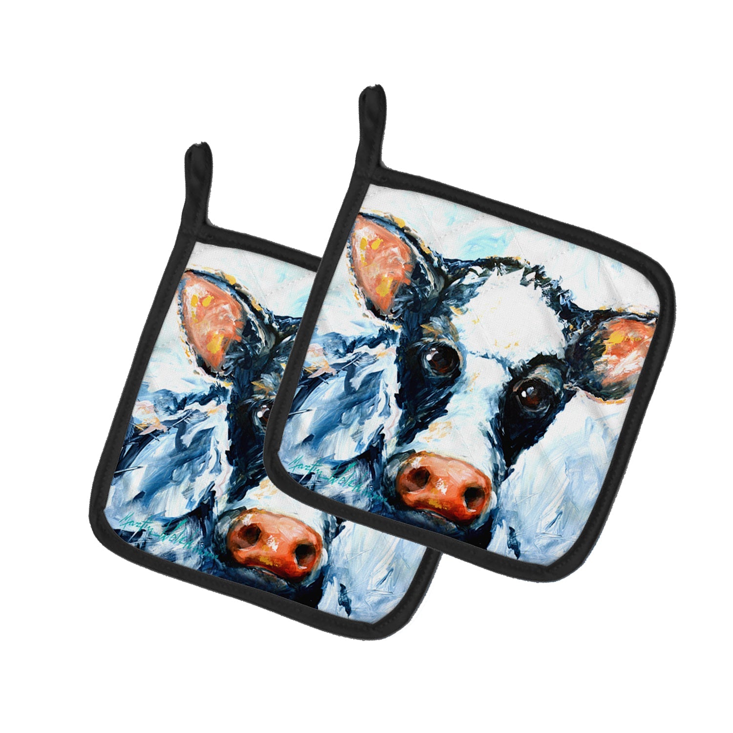 Cow Lick Pot Holder Set of 2 Heat Resistant Quilted Hot Pads 7.5 x 7.5 Inch, Insulated Kitchen Trivets for Cooking & Baking
