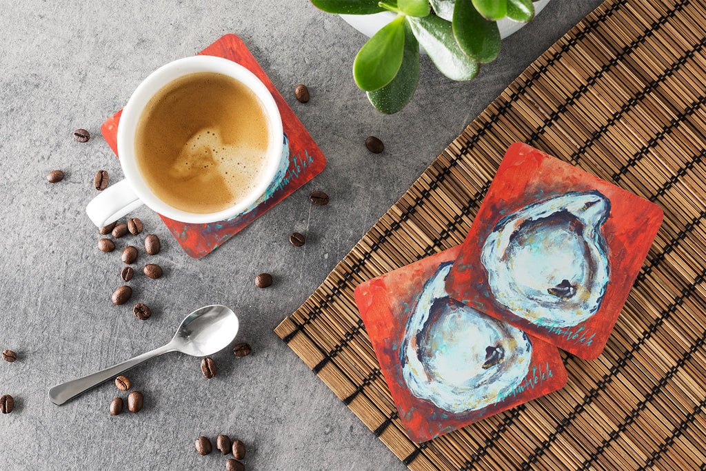 Char Broiled Oyster Foam Coasters Set of 4 Cup Coasters for Indoor Outdoor, Tabletop Protection, Anti Slip, Mouse pad Material