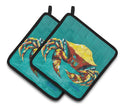 Crab Tunnel Pot Holder Set of 2 Heat Resistant Quilted Hot Pads 7.5 x 7.5 Inch, Insulated Kitchen Trivets for Cooking & Baking