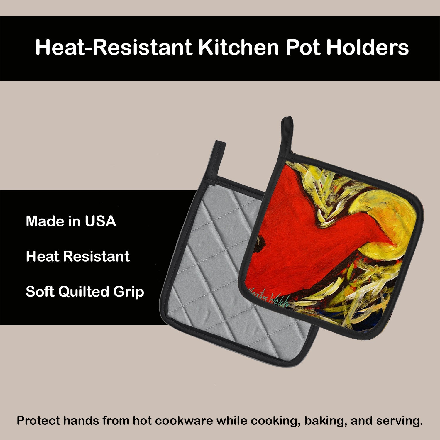 Crow at Midnight Pot Holder Set of 2 Heat Resistant Quilted Hot Pads 7.5 x 7.5 Inch, Insulated Kitchen Trivets for Cooking & Baking
