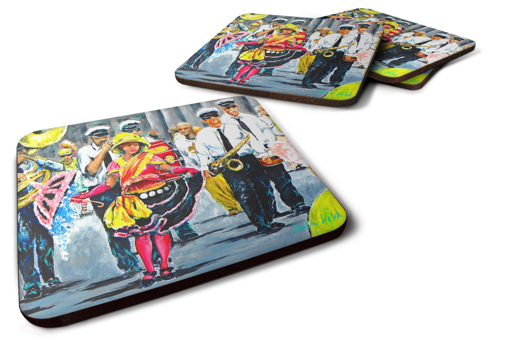 Mardi Gras Dancin' in the Street Foam Coasters Set of 4 Cup Coasters for Indoor Outdoor, Tabletop Protection, Anti Slip, Mouse pad Material