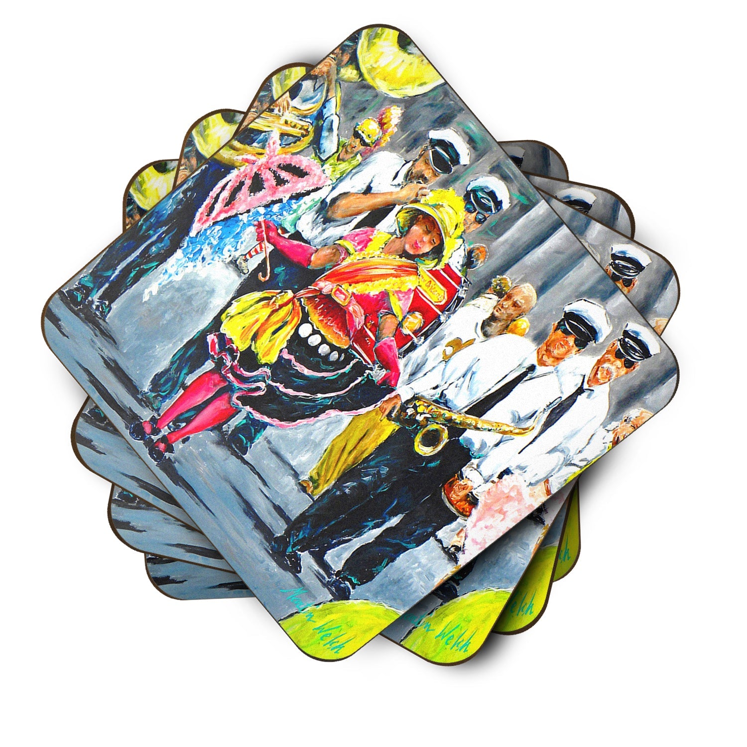 Mardi Gras Dancin' in the Street Foam Coasters Set of 4 Cup Coasters for Indoor Outdoor, Tabletop Protection, Anti Slip, Mouse pad Material