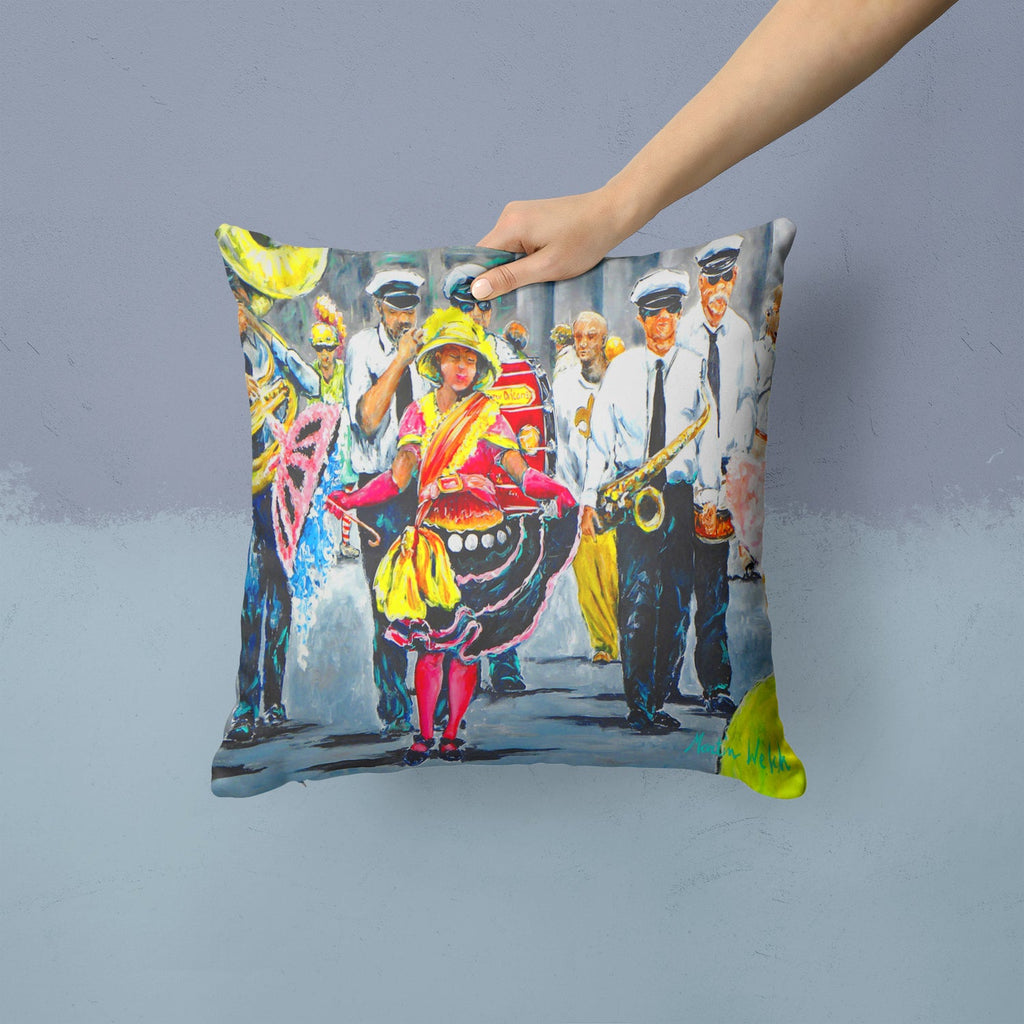 Mardi Gras Dancin' in the Street Decorative Throw Pillow 14x14 Indoor Outdoor Accent Cushion, Fabric Cover with Insert for Sofa, Bed, Porch & Living Room