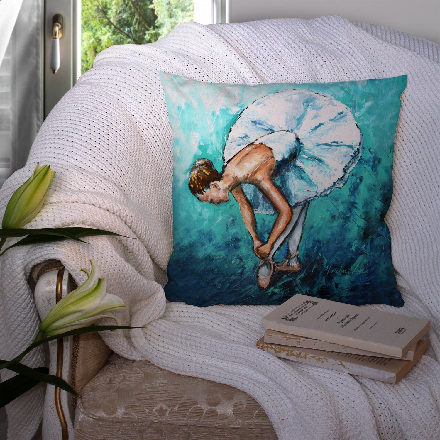 Ballet Early Pratice Decorative Throw Pillow 14x14 Indoor Outdoor Accent Cushion, Fabric Cover with Insert for Sofa, Bed, Porch & Living Room