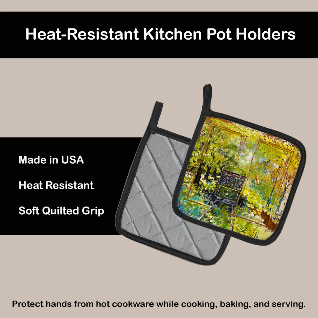 Streetcar End of the Line Pot Holder Set of 2 Heat Resistant Quilted Hot Pads 7.5 x 7.5 Inch, Insulated Kitchen Trivets for Cooking & Baking