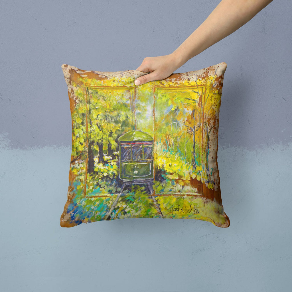 Streetcar End of the Line Decorative Throw Pillow 14x14 Indoor Outdoor Accent Cushion, Fabric Cover with Insert for Sofa, Bed, Porch & Living Room