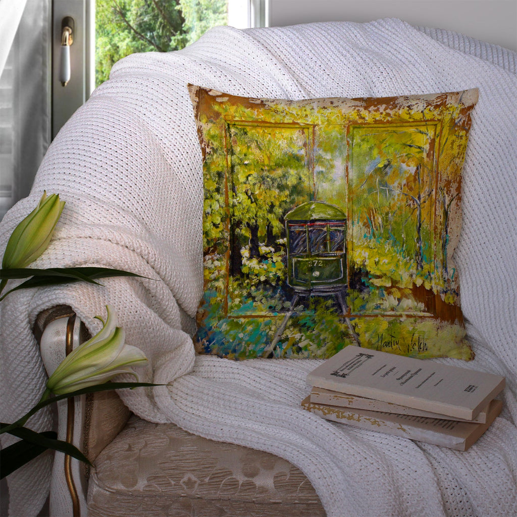 Streetcar End of the Line Decorative Throw Pillow 14x14 Indoor Outdoor Accent Cushion, Fabric Cover with Insert for Sofa, Bed, Porch & Living Room