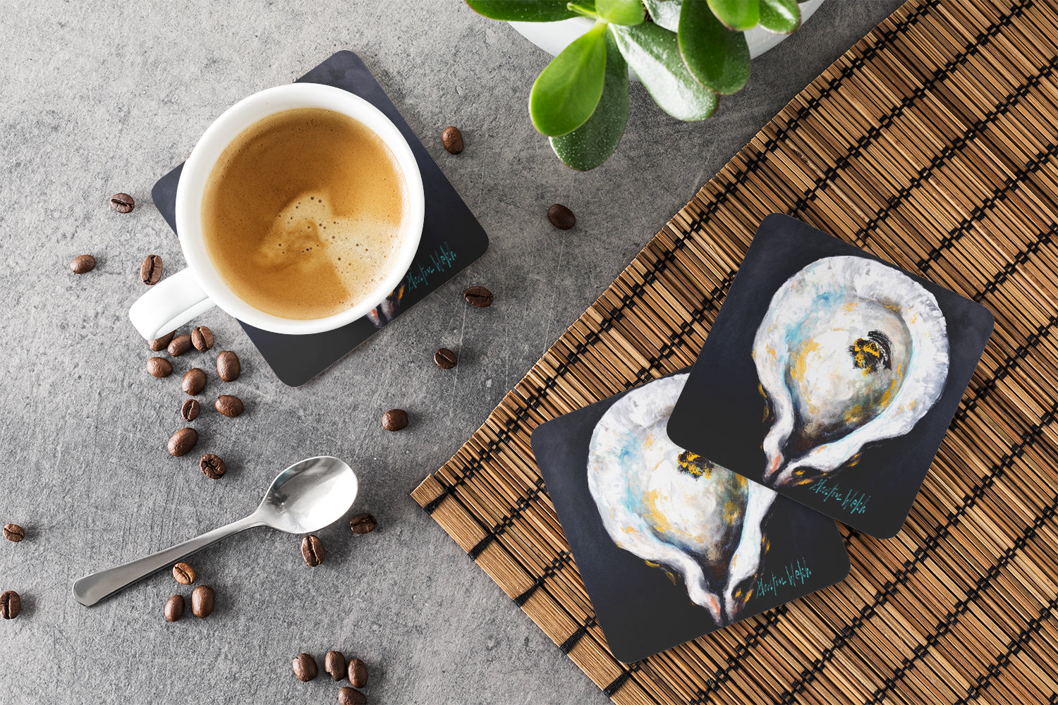 Oyster Eye Five Foam Coasters Set of 4 Cup Coasters for Indoor Outdoor, Tabletop Protection, Anti Slip, Mouse pad Material