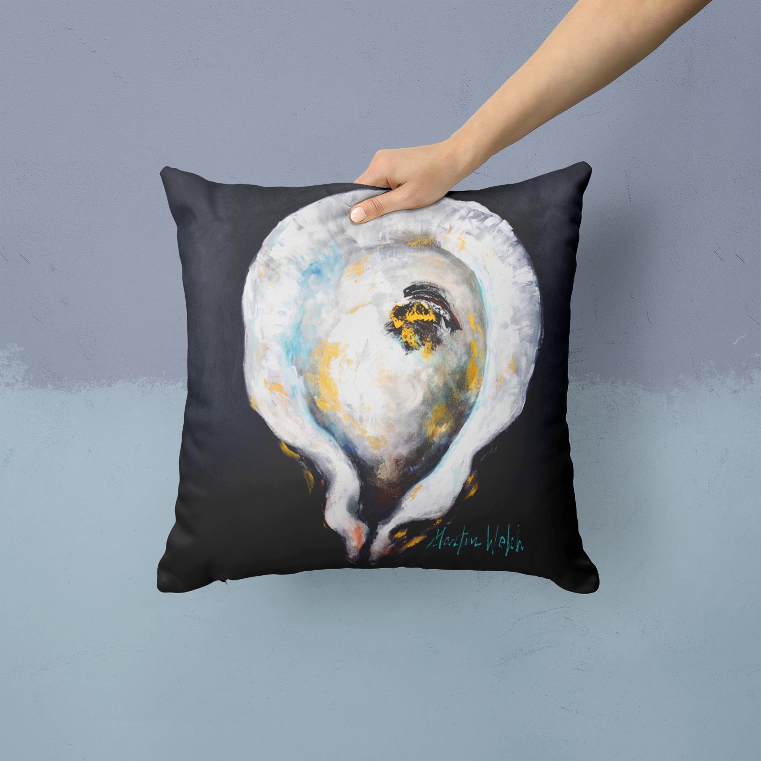 Oyster Eye Five Decorative Throw Pillow 14x14 Indoor Outdoor Accent Cushion, Fabric Cover with Insert for Sofa, Bed, Porch & Living Room