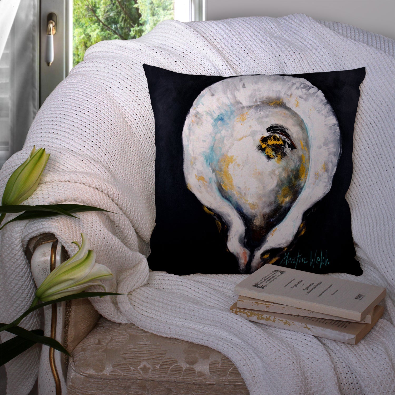 Oyster Eye Five Decorative Throw Pillow 14x14 Indoor Outdoor Accent Cushion, Fabric Cover with Insert for Sofa, Bed, Porch & Living Room