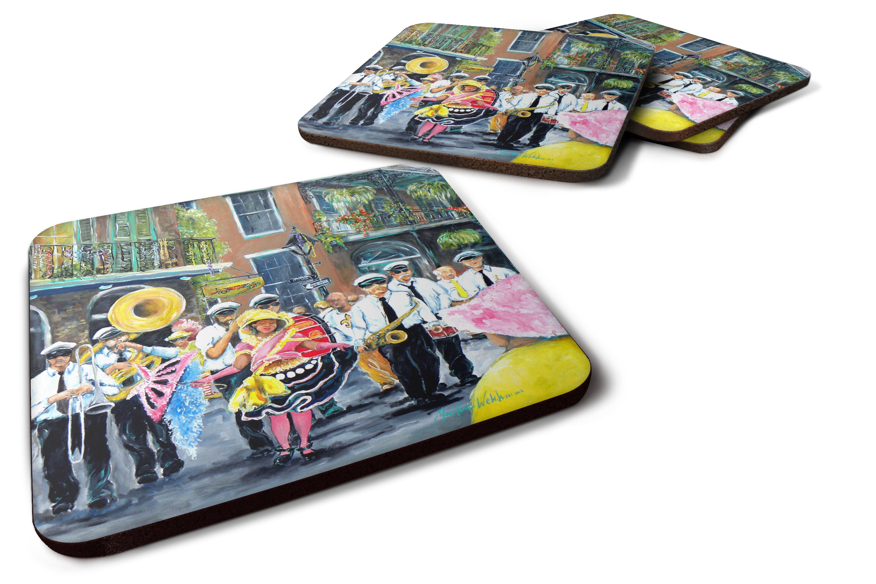 French Quarter Frolic Foam Coasters Set of 4 Cup Coasters for Indoor Outdoor, Tabletop Protection, Anti Slip, Mouse pad Material