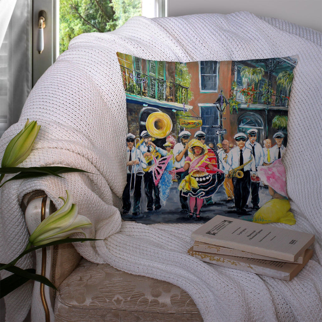French Quarter Frolic Decorative Throw Pillow 14x14 Indoor Outdoor Accent Cushion, Fabric Cover with Insert for Sofa, Bed, Porch & Living Room