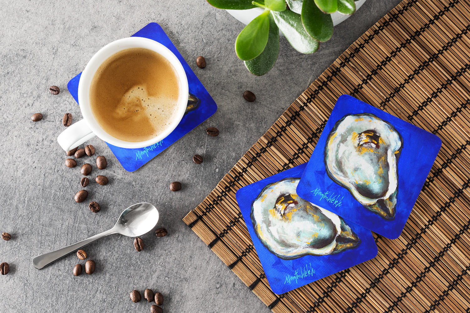 Oyster Gray Shell Foam Coasters Set of 4 Cup Coasters for Indoor Outdoor, Tabletop Protection, Anti Slip, Mouse pad Material