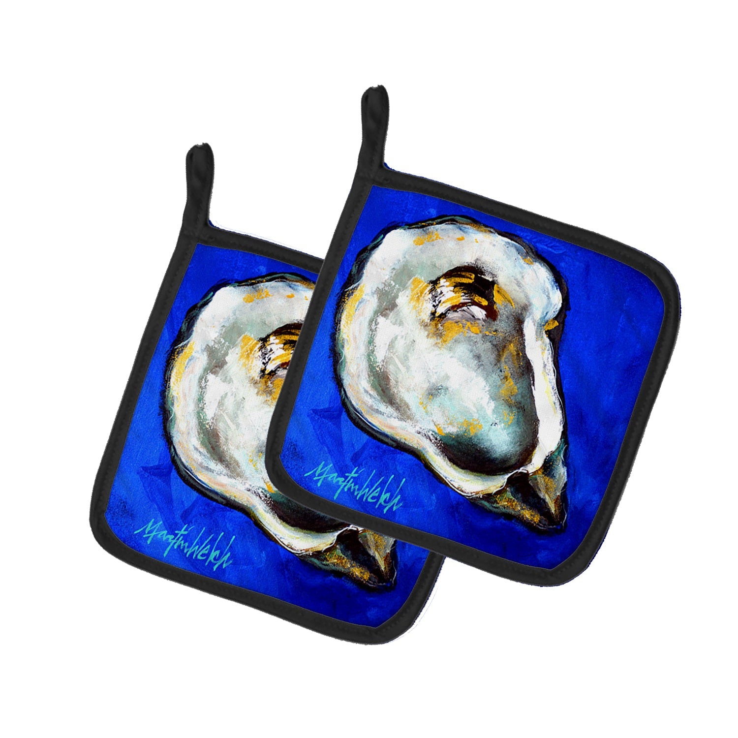 Oyster Gray Shell Pot Holder Set of 2 Heat Resistant Quilted Hot Pads 7.5 x 7.5 Inch, Insulated Kitchen Trivets for Cooking & Baking