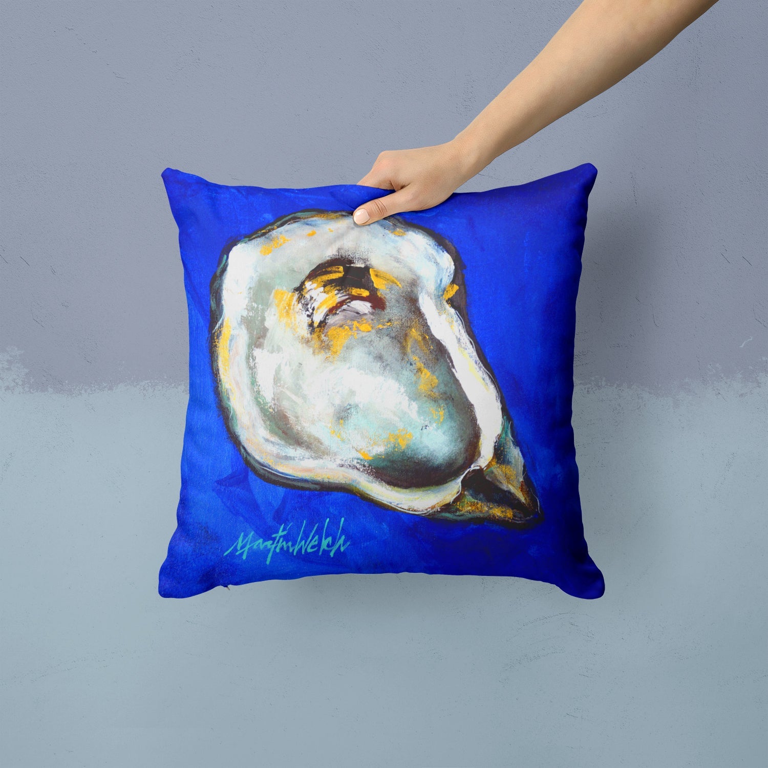Oyster Gray Shell Decorative Throw Pillow 14x14 Indoor Outdoor Accent Cushion, Fabric Cover with Insert for Sofa, Bed, Porch & Living Room