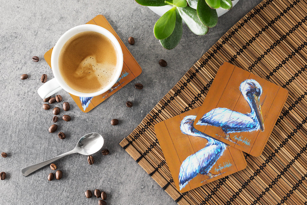 Pelican Hangin In Foam Coasters Set of 4 Cup Coasters for Indoor Outdoor, Tabletop Protection, Anti Slip, Mouse pad Material